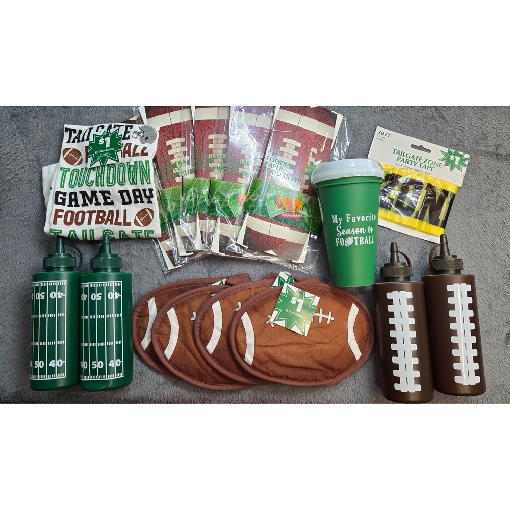 Football Tailgate Party Bundle Pot Holders Condiment Bottles Food Trays Towel